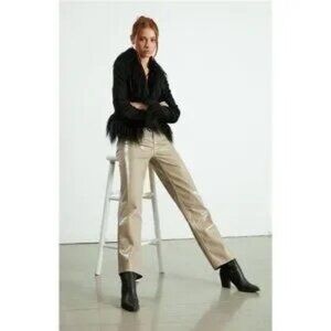 PACSUN Tan Lacquered 90’s Boyfriend Faux Patent Leather High Waist Pants